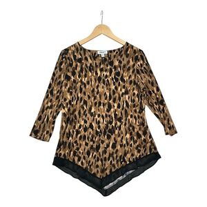 Carmen Marc Valvo Leopard Print 3/4‎ Sleeve Tunic size Medium Brown/Black